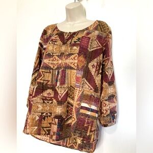 Lauren Ralph Lauren L multi color 3/4 sleeve peasant top Aztec print